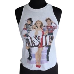 Clueless Large White Graphic Tank Top Distressed Custom Cut Cropped